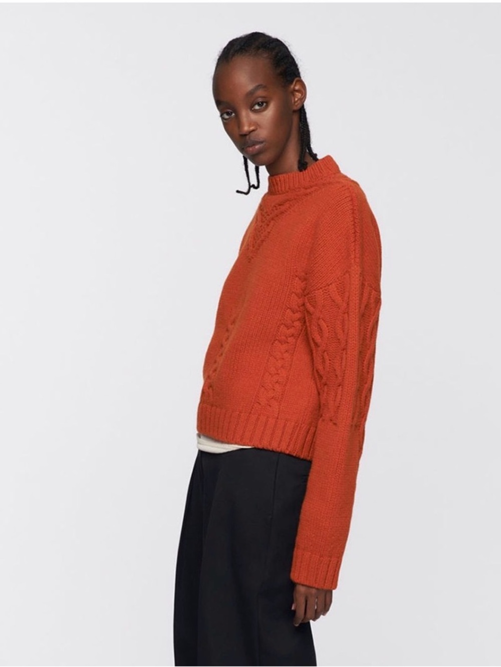 KOTN 100% Lambs Wool Burnt Orange Cable Knit Sweater